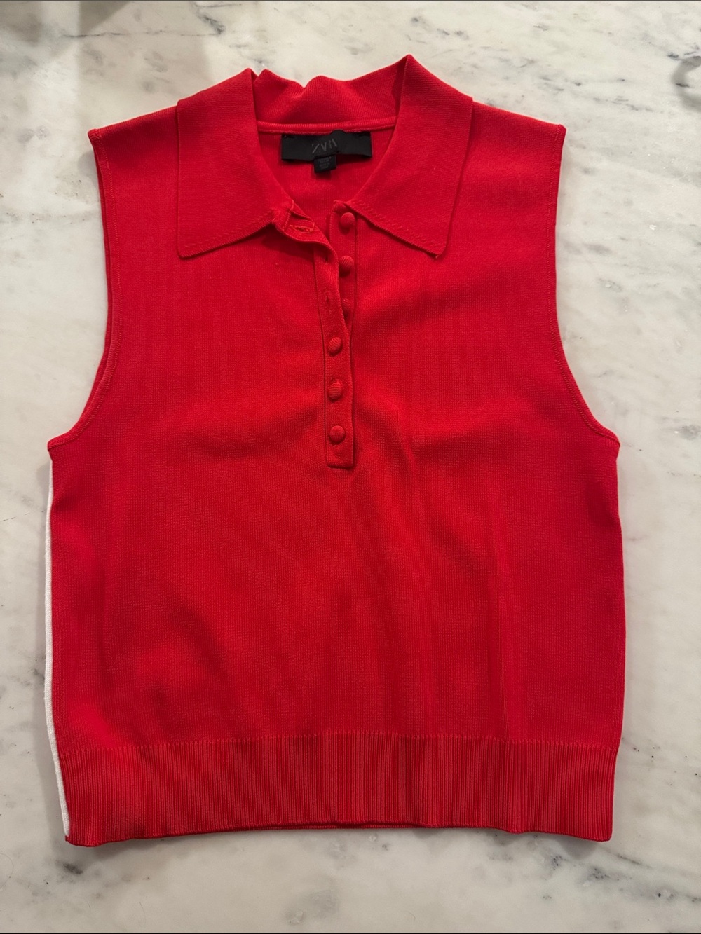 Zara Red Sleeveless Polo Tank with Covered Buttons